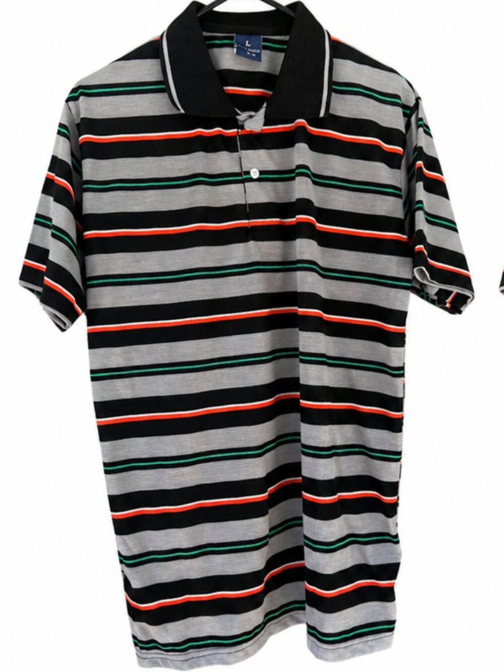 Men’s Striped Polo Shirt Black Gray Red Green Size XL Casual Short Sleeve